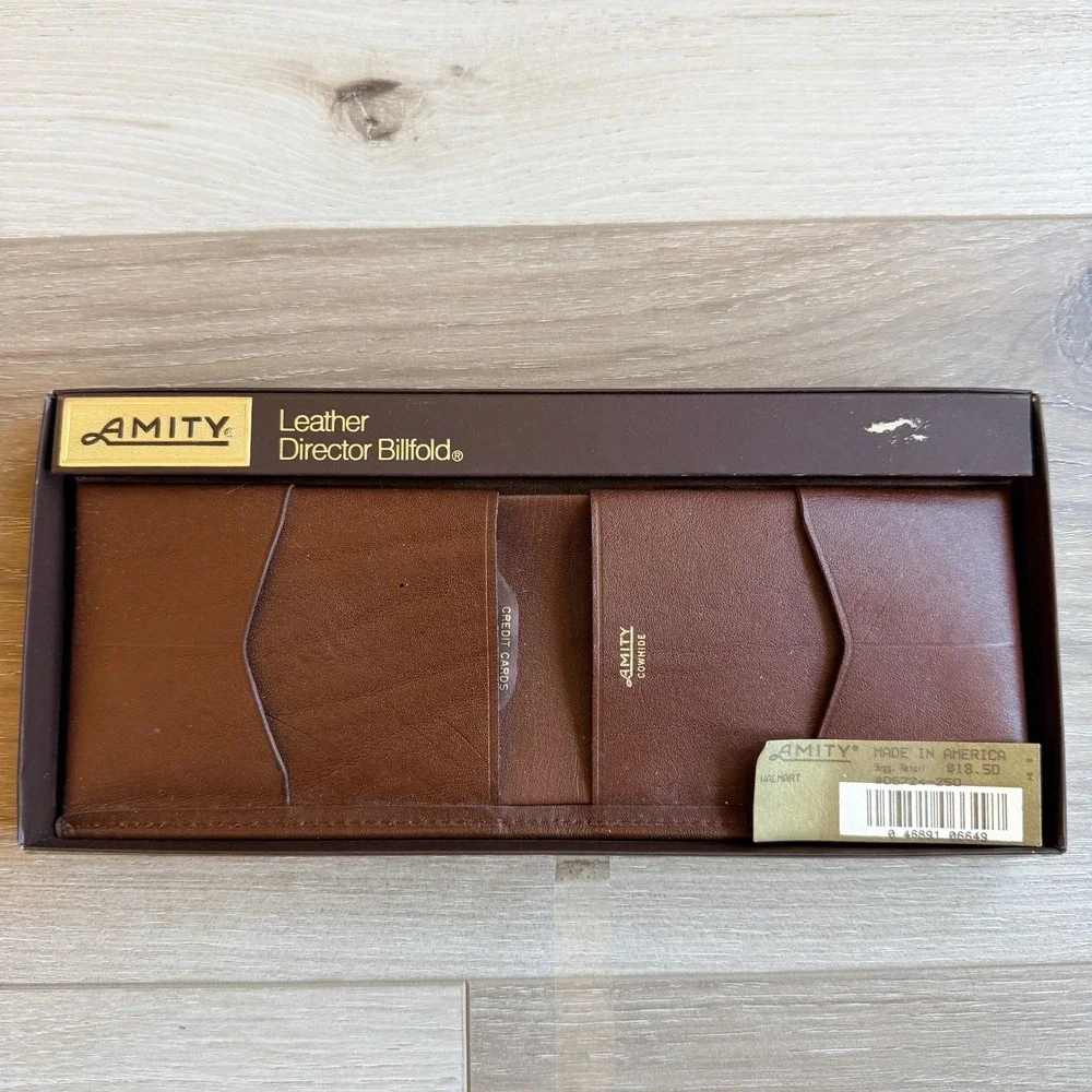 Amity Men's Vintage Leather Billfold Wallet with Box Brown